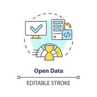 Open data concept icon. Access to information, content. Data lakehouse abstract idea thin line illustration. Isolated outline drawing. Editable stroke vector