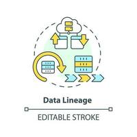 Data lineage concept icon. Information flow record. Data lake key concept abstract idea thin line illustration. Isolated outline drawing. Editable stroke vector