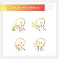 Throat examination and inhalation pixel perfect gradient linear vector icons set. Diagnostic. Medical service. Thin line contour symbol designs bundle. Isolated outline illustrations collection