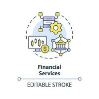 Financial services concept icon. Banking industry. Analytics. Data lake use case abstract idea thin line illustration. Isolated outline drawing. Editable stroke vector