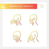 Throat treatment pixel perfect gradient linear vector icons set. Infections spreading prevention. Thin line contour symbol designs bundle. Isolated outline illustrations collection