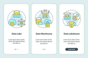 datos repositorios inducción móvil aplicación pantalla. digital almacenamiento recorrido 3 pasos editable gráfico instrucciones con lineal conceptos. ui, ux, gui plantilla vector