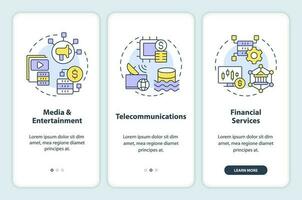 Data lake use cases onboarding mobile app screen. Industries walkthrough 3 steps editable graphic instructions with linear concepts. UI, UX, GUI templated vector