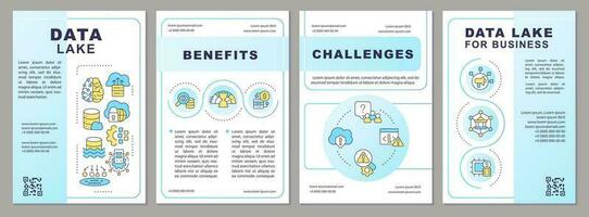 Data lake blue brochure template. Benefits and challenges. Leaflet design with linear icons. Editable 4 vector layouts for presentation, annual reports