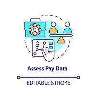 Assess pay data concept icon. Making DEI efforts effective practice abstract idea thin line illustration. Isolated outline drawing. Editable stroke vector