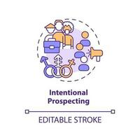 Intentional prospecting concept icon. Diversifying pipeline of candidate abstract idea thin line illustration. Isolated outline drawing. Editable stroke vector
