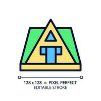 A-frame house pixel perfect RGB color icon. Village cabin with triangular roof. Modern architecture. Real estate. Isolated vector illustration. Simple filled line drawing. Editable stroke