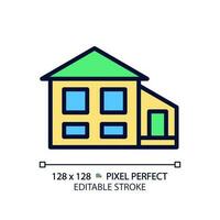 Split-level house pixel perfect RGB color icon. Bi-level home. Detached suburban building. Property buying. Real estate. Isolated vector illustration. Simple filled line drawing. Editable stroke