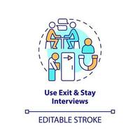 Use exit and stay interviews concept icon. Making DEI efforts effective practice abstract idea thin line illustration. Isolated outline drawing. Editable stroke vector