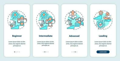 DEI program maturity stages onboarding mobile app screen. Tolerance walkthrough 4 steps editable graphic instructions with linear concepts. UI, UX, GUI template vector