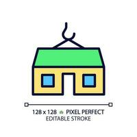 Modular home pixel perfect RGB color icon. Prefabricated house. Movable compact building. Property purchase. Real estate. Isolated vector illustration. Simple filled line drawing. Editable stroke