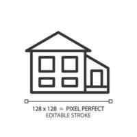 Split-level house pixel perfect linear icon. Bi-level home. Detached suburban building. Property buying. Real estate. Thin line illustration. Contour symbol. Vector outline drawing. Editable stroke