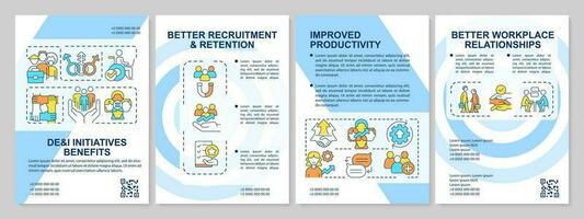 DEI initiatives benefits blue brochure template. Leaflet design with linear icons. Editable 4 vector layouts for presentation, annual reports