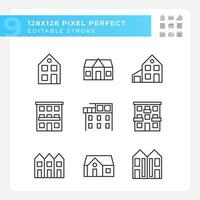 Property purchase pixel perfect linear icons set. Real estate agency. Apartments and houses. Luxury property. Customizable thin line symbols. Isolated vector outline illustrations. Editable stroke