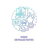 Make detailed notes blue gradient concept icon. Changes information. Source code management best practice abstract idea thin line illustration. Isolated outline drawing vector