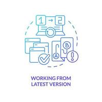 Working from latest version blue gradient concept icon. Source code management best practice abstract idea thin line illustration. Isolated outline drawing vector