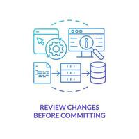 Review changes before committing blue gradient concept icon. Source code management best practice abstract idea thin line illustration. Isolated outline drawing vector