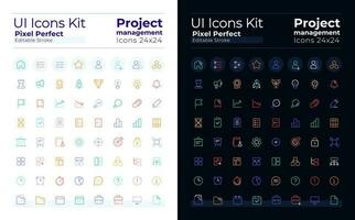 Project management pixel perfect color linear ui icons set for dark, light mode. Business plan. Outline isolated user interface elements collection. Editable stroke vector