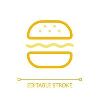 Burger pixel perfect color linear ui icon. Substantial meal. Fast food lunch. Grill hamburger. Sandwich. GUI, UX design. Outline isolated user interface pictogram. Editable stroke vector