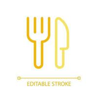 Fork and knife pixel perfect color linear ui icon. Restaurant sign. Serve up table. Kitchen utensil. GUI, UX design. Outline isolated user interface pictogram. Editable stroke vector