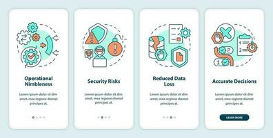 beneficios de bueno datos administración inducción móvil aplicación pantalla. recorrido 4 4 pasos editable gráfico instrucciones con lineal conceptos. ui, ux, gui plantilla vector