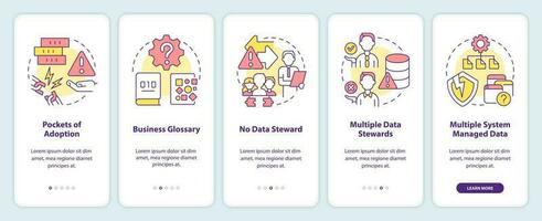 Data governance problem onboarding mobile app screen. Information walkthrough 5 steps editable graphic instructions with linear concepts. UI, UX, GUI templated vector