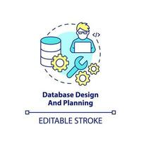 Database design and planning concept icon. System analyst. Information storage master abstract idea thin line illustration. Isolated outline drawing. Editable stroke vector