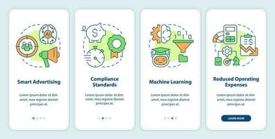 Benefits of data management systems onboarding mobile app screen. Walkthrough 4 steps editable graphic instructions with linear concepts. UI, UX, GUI templated vector