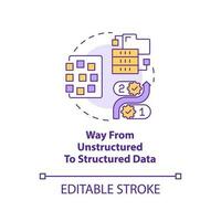 Way from unstructured to structured data concept icon. Information management abstract idea thin line illustration. Isolated outline drawing. Editable stroke vector