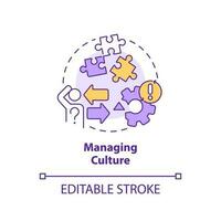 Managing culture concept icon. Employees motivation. Data governance challenge abstract idea thin line illustration. Isolated outline drawing. Editable stroke vector