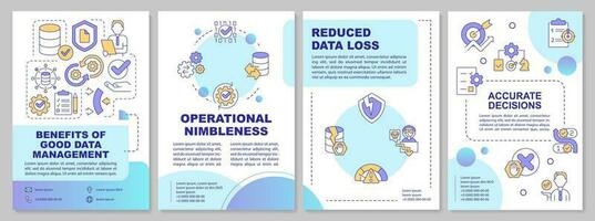 Benefits of good information management blue brochure template. Leaflet design with linear icons. Editable 4 vector layouts for presentation, annual reports