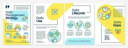 Information management strategy blue and yellow brochure template. Leaflet design with linear icons. Editable 4 vector layouts for presentation, annual reports