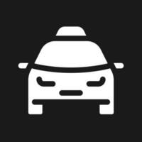 Taxi cab dark mode glyph ui icon. Digital service for passengers. User interface design. White silhouette symbol on black space. Solid pictogram for web, mobile. Vector isolated illustration