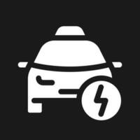 Taxi and lightning dark mode glyph ui icon. Warning of potential danger. User interface design. White silhouette symbol on black space. Solid pictogram for web, mobile. Vector isolated illustration