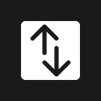 Up and down directions dark mode glyph ui icon. News feed scrolling. User interface design. White silhouette symbol on black space. Solid pictogram for web, mobile. Vector isolated illustration