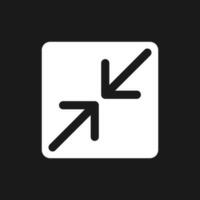 Screen minimizing dark mode glyph ui icon. Digital technology. User interface design. White silhouette symbol on black space. Solid pictogram for web, mobile. Vector isolated illustration