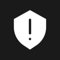 Security hazard dark mode glyph ui icon. Antimalware notification. User interface design. White silhouette symbol on black space. Solid pictogram for web, mobile. Vector isolated illustration