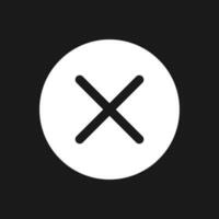 Cross in circle dark mode glyph ui icon. Cancel operation button. User interface design. White silhouette symbol on black space. Solid pictogram for web, mobile. Vector isolated illustration