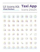 Taxi service pixel perfect gradient linear ui icons set. Urban vehicle order. Line contour user interface symbols. Vector isolated outline illustrations