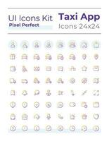 Taxi service pixel perfect gradient linear ui icons set. Urban vehicle order. Line contour user interface symbols. Vector isolated outline illustrations