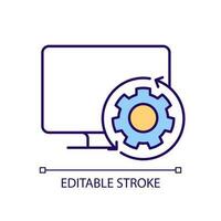 Set up computer RGB color icon. Software adjustment. Optimize desktop PC. Update system. Technology service. Isolated vector illustration. Simple filled line drawing. Editable stroke