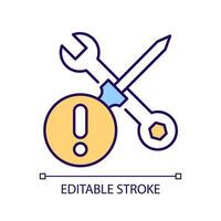 Repair issue RGB color icon. Maintenance service problem. Mechanic gear. Wrench and screwdriver. Isolated vector illustration. Simple filled line drawing. Editable stroke