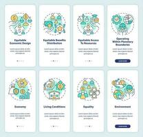 Inclusive economy attributes onboarding mobile app screen set. Walkthrough 4 steps editable graphic instructions with linear concepts. UI, UX, GUI templated vector