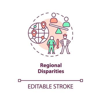 Regional disparities concept icon. Challenge in achieving inclusive growth abstract idea thin line illustration. Isolated outline drawing. Editable stroke vector