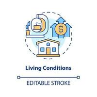 Living conditions concept icon. Wealth level. Pillar of inclusive development index abstract idea thin line illustration. Isolated outline drawing. Editable stroke vector