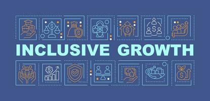 Inclusive growth word concepts dark blue banner. Green economy. Infographics with editable icons on color background. Isolated typography. Vector illustration with text