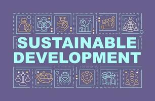 Sustainable development word concepts dark blue banner. Infographics with editable icons on color background. Isolated typography. Vector illustration with text