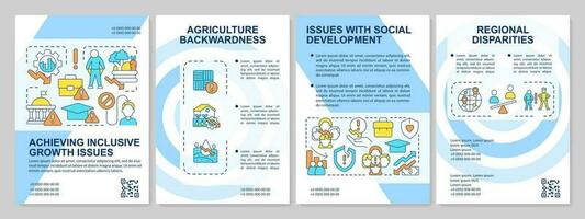 Challenges of inclusive development blue brochure template. Leaflet design with linear icons. Editable 4 vector layouts for presentation, annual reports