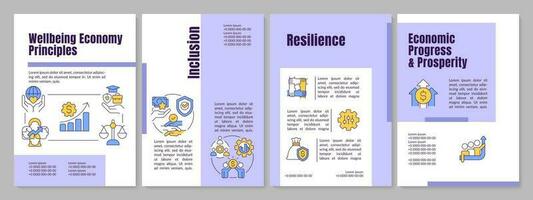 Wellbeing economy policy purple brochure template. Inclusive growth. Leaflet design with linear icons. Editable 4 vector layouts for presentation, annual reports