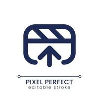 Export video file pixel perfect linear ui icon. Save footage to storage. Multimedia content. Software tool. GUI, UX design. Outline isolated user interface element for app and web. Editable stroke vector